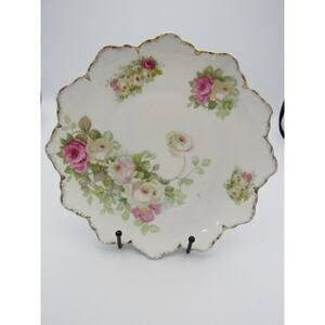 RC Moliere Bavaria Rosenthal Reticulated Plate Hand-Painted Flowers Gold Trim